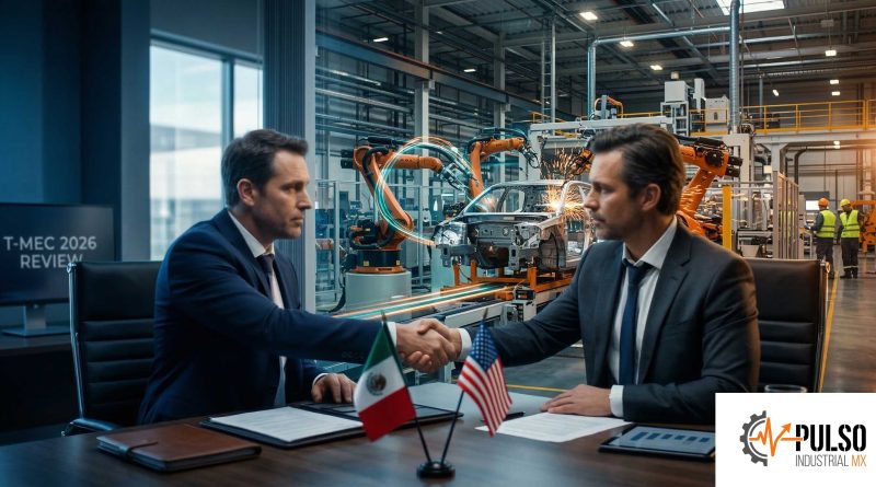 Negociación de la revisión del T-MEC 2026 afectando la manufactura y exportaciones automotrices en México y Estados Unidos.